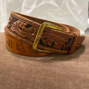 Vintage Hand Tooled Leather Belt 36